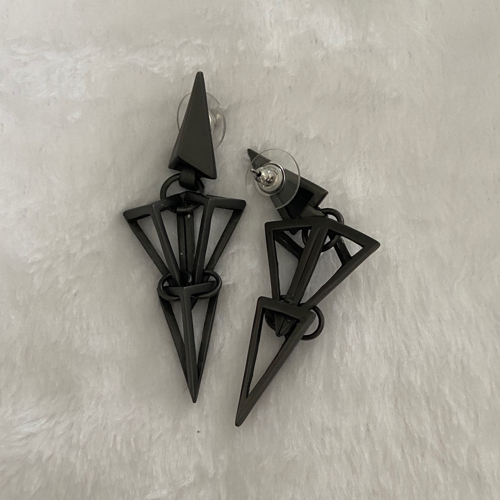 Geometric Dark Gray Metallic Earrings
